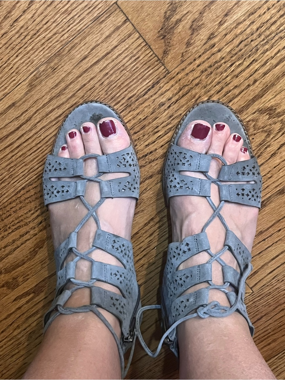 Vince Camuto Gray Laser-cut suede Lace-Up Gladiator Sandals -  size 39.5